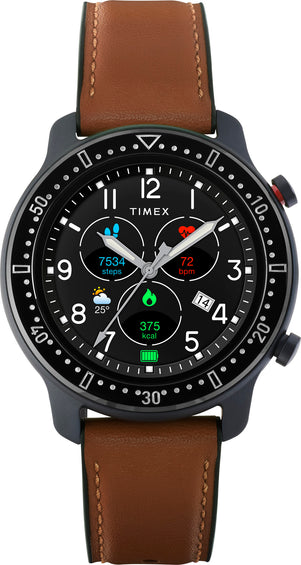 Timex Montre Metropolitan R 42 mm - bracelet en cuir et en silicone - Noir/brun