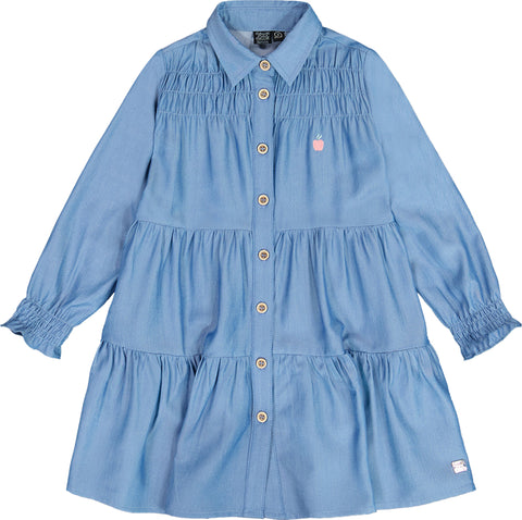Deux par Deux Robe paysanne à manches longues en chambray bleu denim - Grande Fille