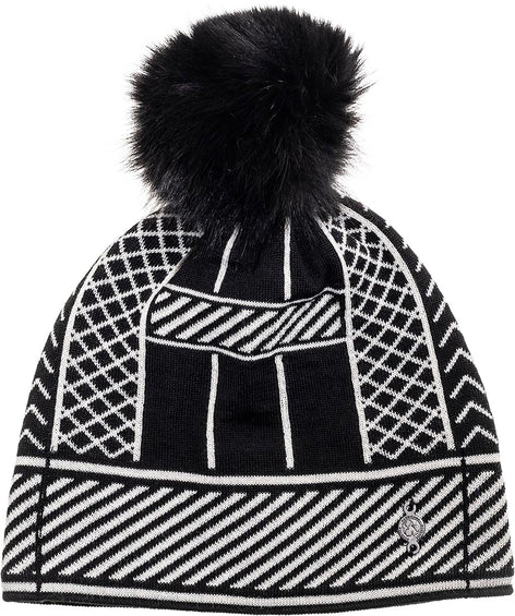 Harricana Bonnet en jacquard avec pompon en fourrure recyclée - Femme